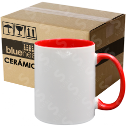 Taza de cerámica 11oz Blanca Reforzada  Interior y asa color rojo (Caja de 36) Blue Heat