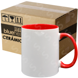 Taza de cerámica 11oz Blanca Reforzada  Interior y asa color rojo (Caja de 36) Blue Heat