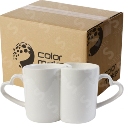 Taza de cerámica 11oz Blanca Pareja con asa de Corazón (Caja de 12) Color Make