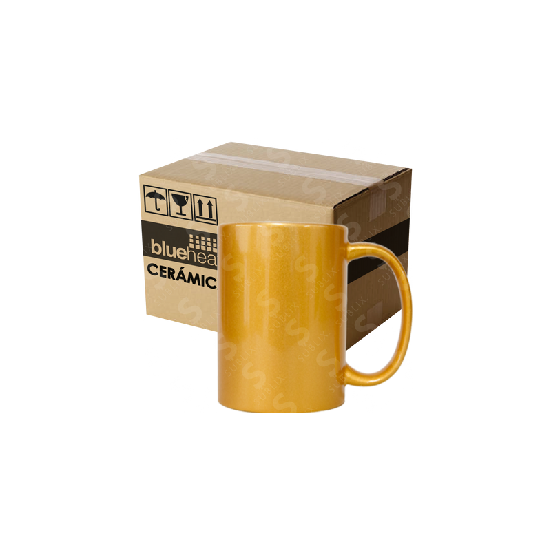 Taza de cerámica 11oz Dorada Reforzada(Caja de 36 pzas) Blue Heat