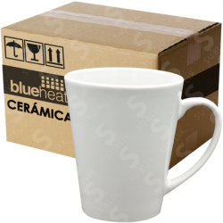 Taza de cerámica 12oz Blanca  Reforzada Cónica (Caja de 36) Blue Heat