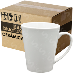 Taza de cerámica 12oz Blanca  Reforzada Cónica (Caja de 36) Blue Heat