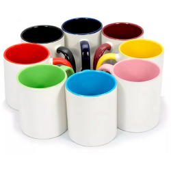 Taza de cerámica 11oz Blanca Interior y asa de colores (Caja de 36) Color Make