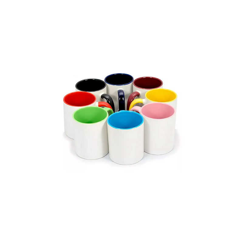 Taza de cerámica 11oz Blanca Interior y asa de colores (Caja de 36) Color Make
