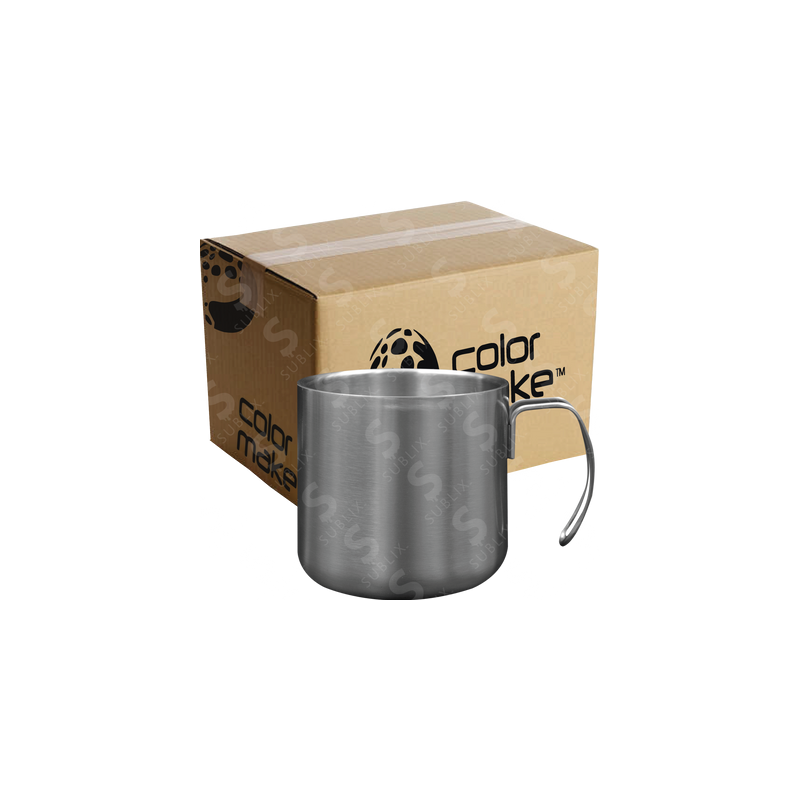 Taza de acero 12Oz Plata con asa de alambre (Caja de 50) Color Make