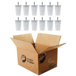 Vaso de acero tipo Tumbler de 550ml Cónico tapa y popote Color Blanco (Caja de 12) Color Make