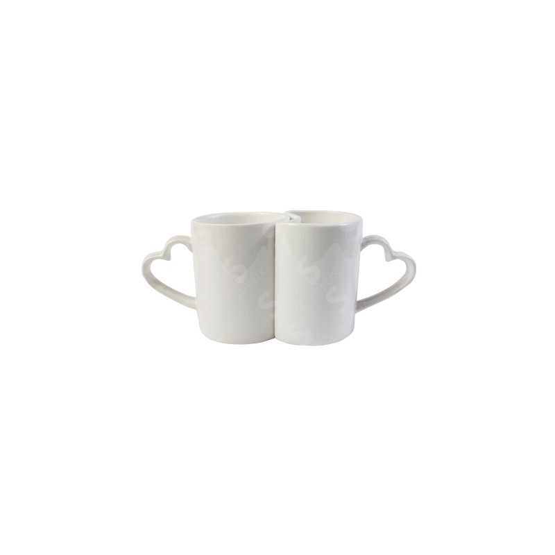 Taza de cerámica 11oz. Blanca. Pareja con asa de Corazón ColorMake