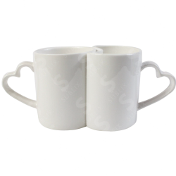 Taza de cerámica 11oz. Blanca. Pareja con asa de Corazón ColorMake
