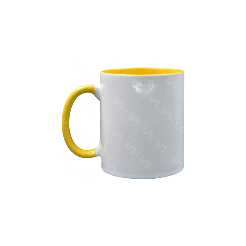 Taza de cerámica 11oz. Blanca. Interior y asa color amarillo ColorMake