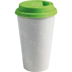 Vaso Tumbler de cerámica 15oz. Cónico con tapa de silicón color verde