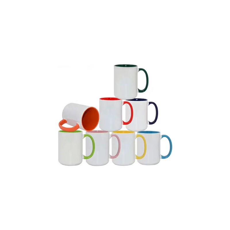 Taza de cerámica 15oz Blanca Interior y asa de colores
