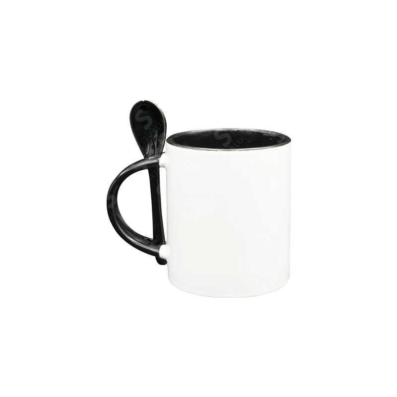 Taza de cerámica 11oz Con Interior y cuchara negro