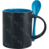 Taza de cerámica 11oz Mágica Color Negro Interior y cuchara de colores