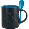 Taza de cerámica 11oz Mágica Color Negro Interior y cuchara de colores