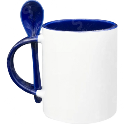 Taza de cerámica 11oz Con Interior y cuchara cobalto