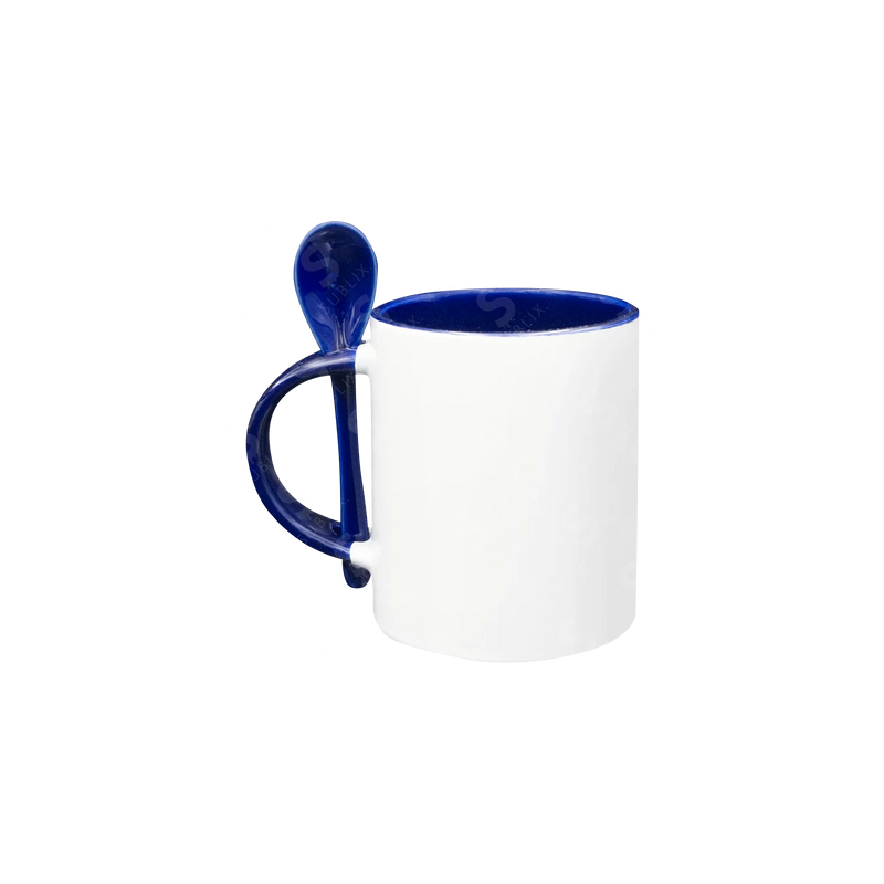 Taza de cerámica 11oz Con Interior y cuchara cobalto