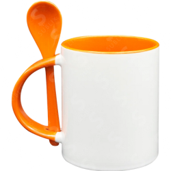 Taza de cerámica 11oz Con Interior y cuchara naranja