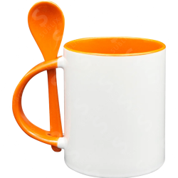 Taza de cerámica 11oz Con Interior y cuchara naranja