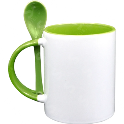 Taza de cerámica 11oz Con Interior y cuchara verde