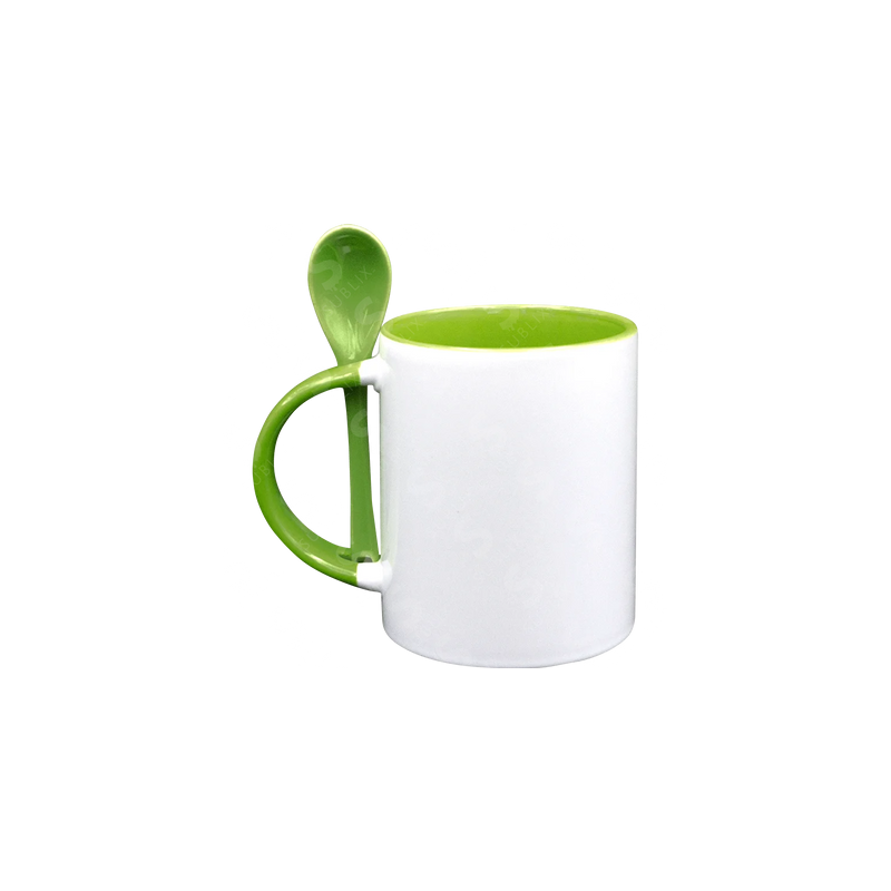 Taza de cerámica 11oz Con Interior y cuchara verde