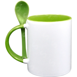Taza de cerámica 11oz Con Interior y cuchara verde