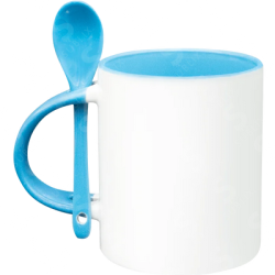 Taza de cerámica 11oz Con Interior y cuchara azul claro