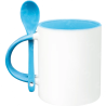 Taza de cerámica 11oz Con Interior y cuchara azul claro