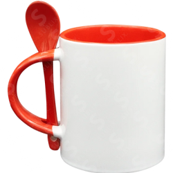 Taza de cerámica 11oz Con Interior y cuchara rojo