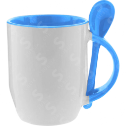 Taza de cerámica 12oz Con cuchara Interior azul cielo