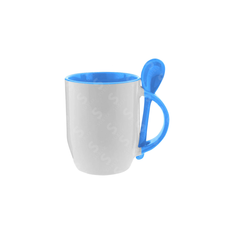 Taza de cerámica 12oz Con cuchara Interior azul cielo