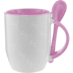 Taza de cerámica 12oz Con cuchara Interior rosa