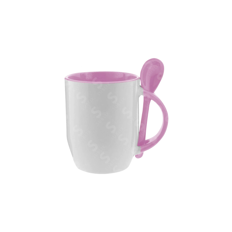 Taza de cerámica 12oz Con cuchara Interior rosa