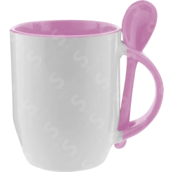Taza de cerámica 12oz Con cuchara Interior rosa