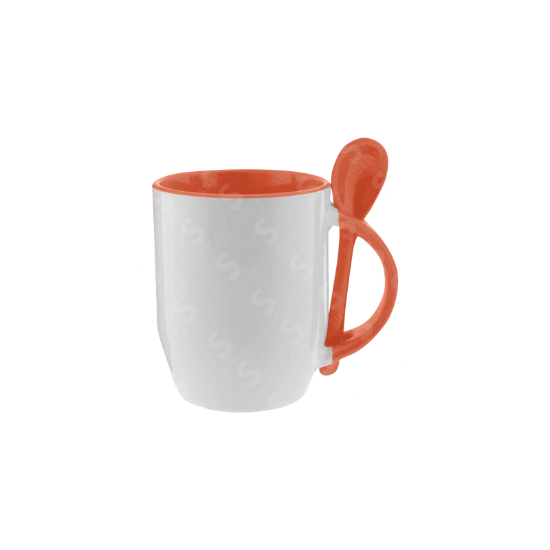 Taza de cerámica 12oz Con cuchara Interior naranja