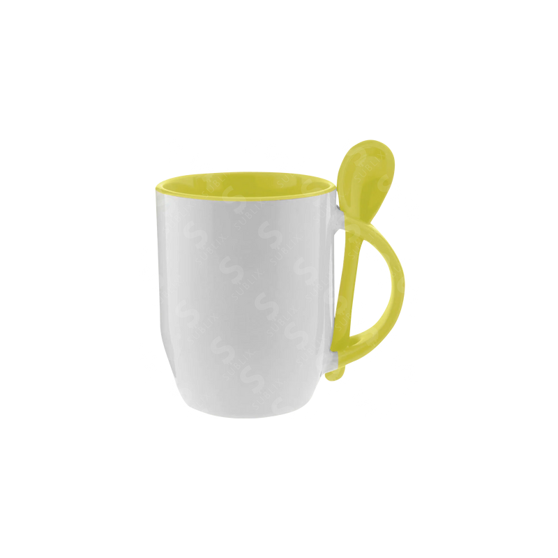 Taza de cerámica 12oz Con cuchara Interior amarillo