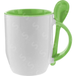 Taza de cerámica 12oz Con cuchara Interior verde claro