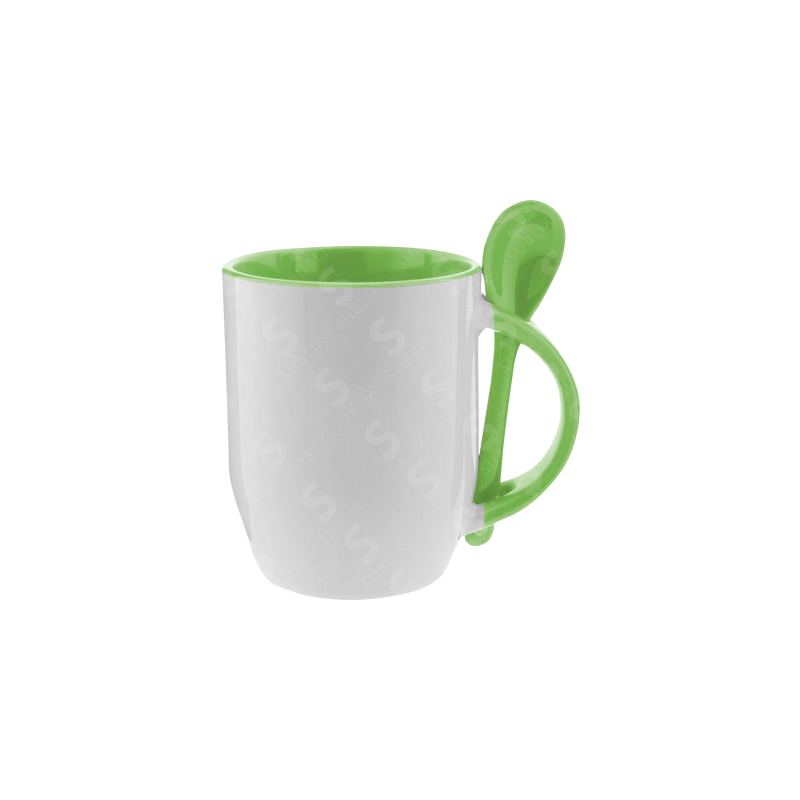 Taza de cerámica 12oz Con cuchara Interior verde claro