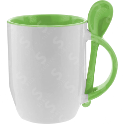 Taza de cerámica 12oz Con cuchara Interior verde claro