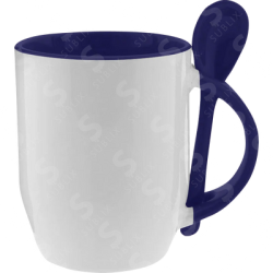 Taza de cerámica 12oz Con cuchara Interior azul cobalto
