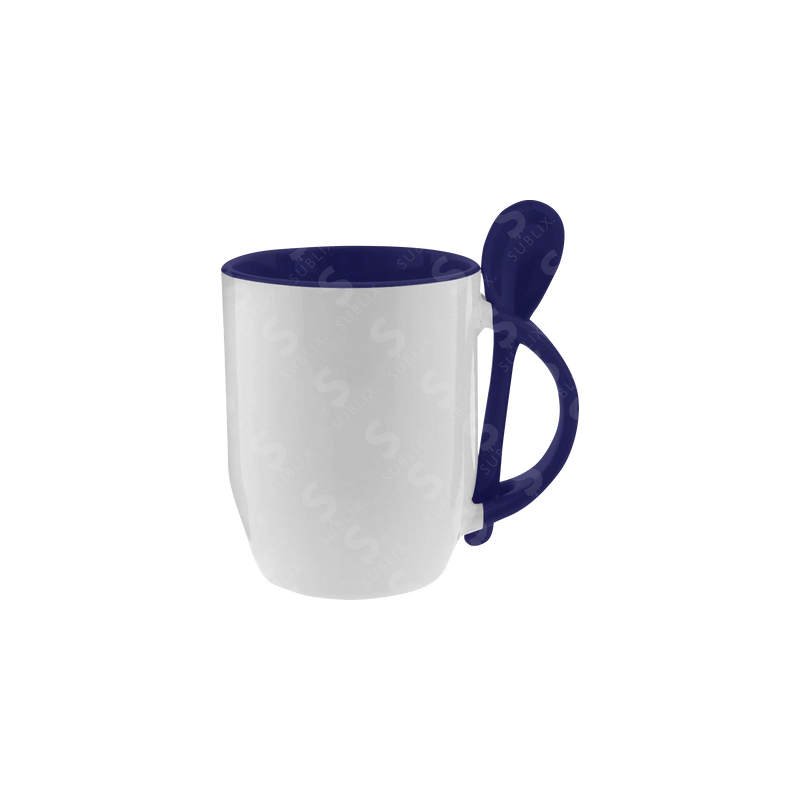 Taza de cerámica 12oz Con cuchara Interior azul cobalto