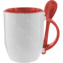Taza de cerámica 12oz Con cuchara Interior rojo