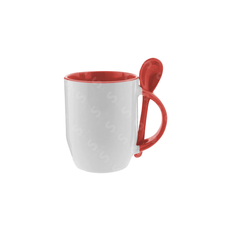 Taza de cerámica 12oz Con cuchara Interior rojo