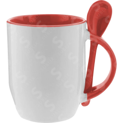 Taza de cerámica 12oz Con cuchara Interior rojo