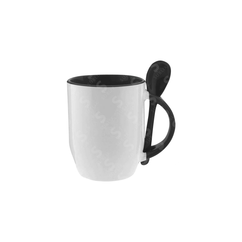 Taza de cerámica 12oz Con cuchara Interior negro