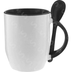 Taza de cerámica 12oz Con cuchara Interior negro