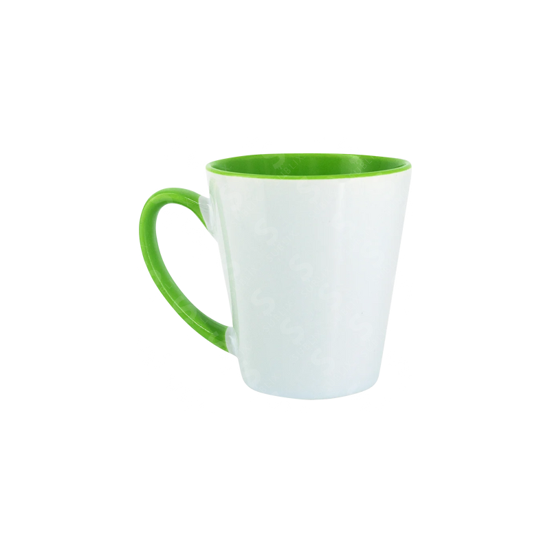 Taza de cerámica 12oz Blanca Cónica Interior y asa verde