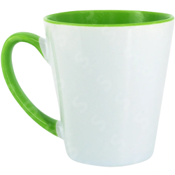 Taza de cerámica 12oz Blanca Cónica Interior y asa verde