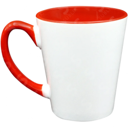 Taza de cerámica 12oz Blanca Cónica Interior y asa rojo
