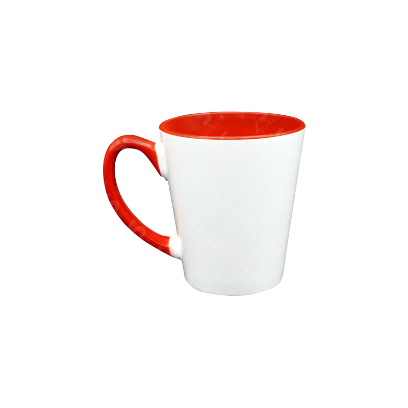 Taza de cerámica 12oz Blanca Cónica Interior y asa rojo