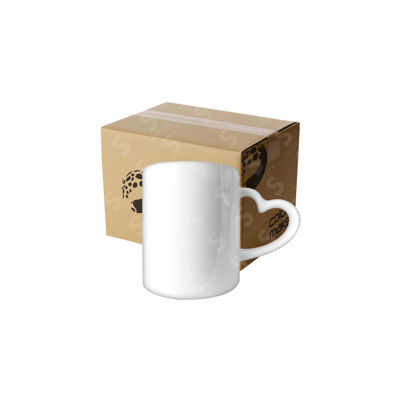 Taza de cerámica 11oz Blanca Con asa de corazón (Caja de 36) Color Make